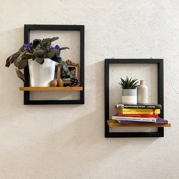 Wood Frame Plant Shelf | Wooden Decorative Wall Shelves Set of 2 | Wooden Display Shelf |