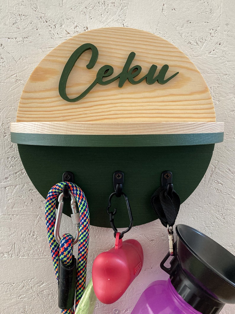 Personalized Wood Dog Name Leash Holder Pet Accessories Etsy