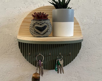 Houten sleutelhouder voor muur, muursleutelhouder met plank, decoratieve entreeorganisator, houten sleutelhanger, sleutelorganisator,