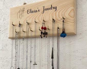Personalized Name Wooden Jewelry Holder & Necklace Holder, Perfect Jewelry Organizer for Girlfriend, Special Gift for Her
