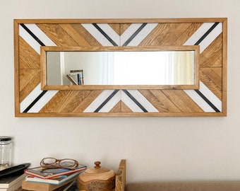 Decorative Mirrors for Wall Decor, Wooden Wall Mirror, Rustic Decor, Unique Wall Mirror, Geometric Wooden Wall Art, Wooden Wall Decor