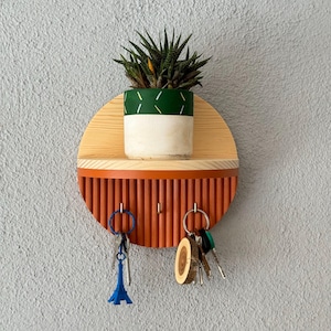 Terrakotta-Farbe Schlüsselhalter für Wand, Eingangsbereich dekorativer Holzorganisator, Brieftaschenhalter, Brillenhalter, einzigartiges Schlüsselregal
