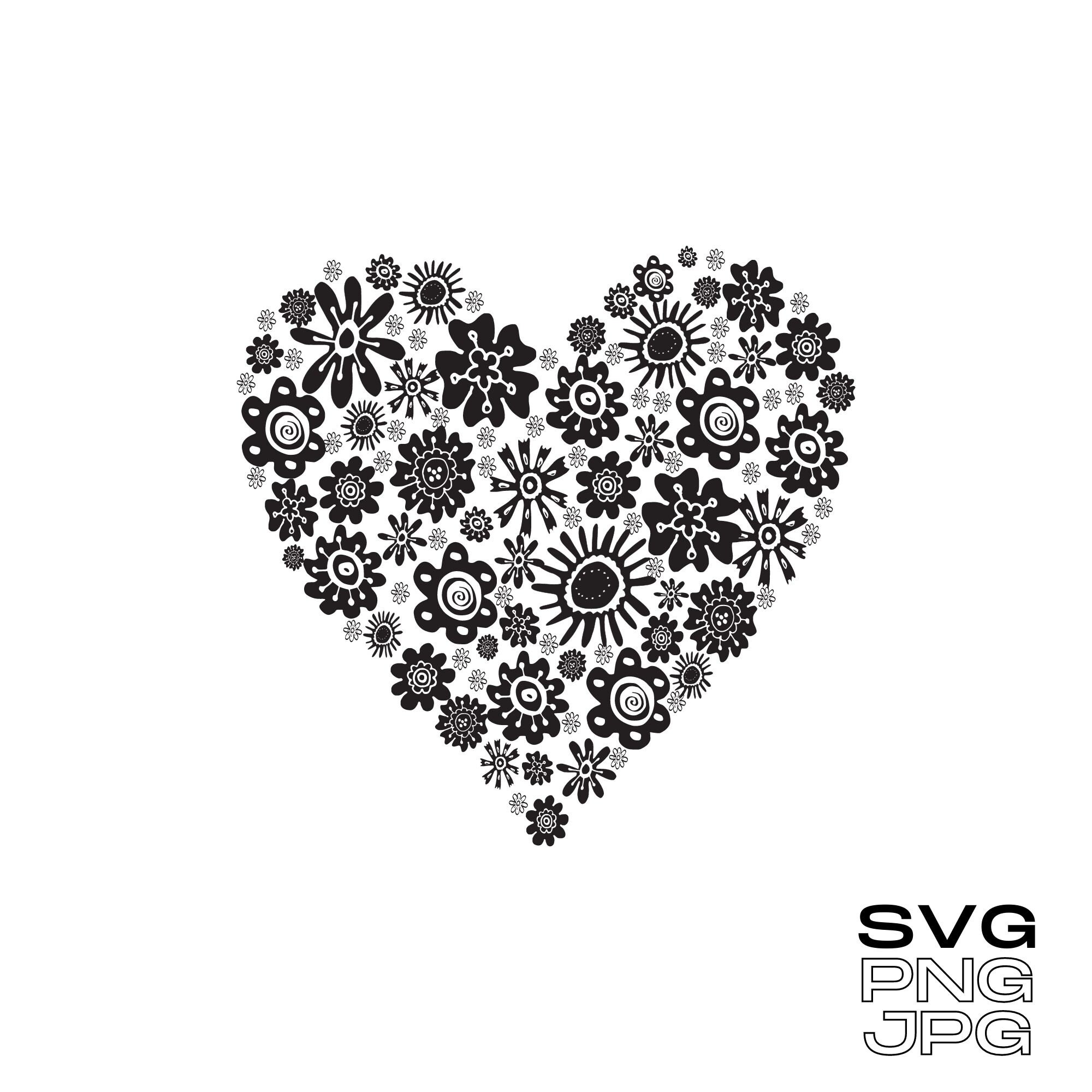 SVG Flowers Heart, Floral Love Heart SVG, Heart Full of Flowers Svg