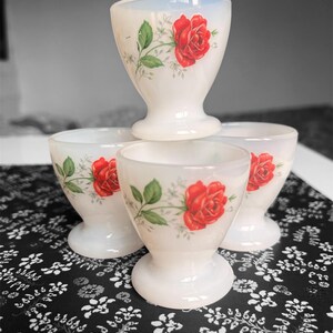 Lot De 6 Petits Ramequins Arcopal Vintage Motif Roses - Occasion En Bon état