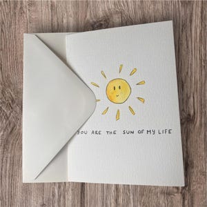 Carte aquarelle soleil kawaï amour « you are the sun of my Life", tu es le soleil de ma vie