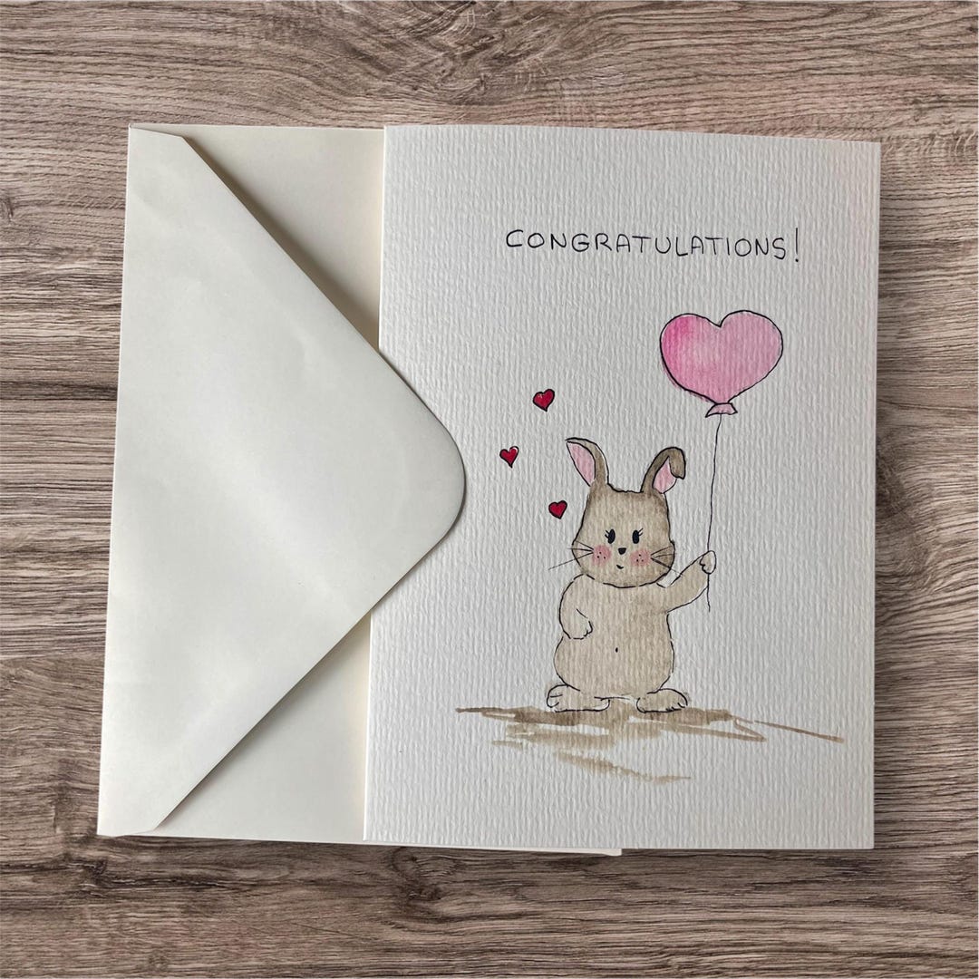 Congratulations Rabbit Kawaii Rabbit Watercolor Card