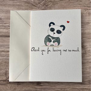 Carte aquarelle panda kawaï amour "Thank you for loving me so much", merci de m'aimer autant
