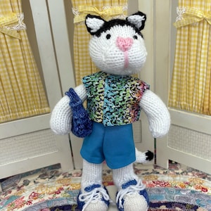 Hand Knitted Cat Doll, Stuffie,  Jewel Friend Doll