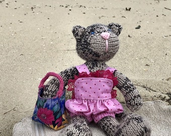 Brown Cat Doll, Jewel Friends Doll, Ula Cat Doll, Cat Beach Doll, Small Doll, Hand Knitted Doll
