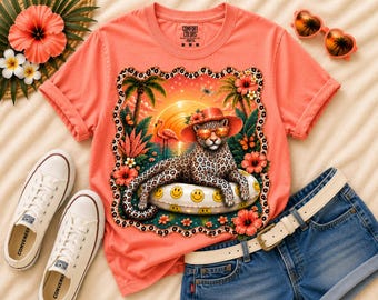 Girls Tropical Leopard Youth Comfort Colors® T-Shirt | Coral Coast Edition | Summer Beach Graphic Tee | Boutique Kids Leopard Shirt |