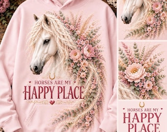 Bluza z kapturem dla dziewczynek z motywem konia, Gildan 18500B – różowa bluza z kapturem dla miłośniczki koni, prezent dla dziewczynki z motywem konia, młodzieżowa bluza z kapturem z motywem konia, bluza z kwiatowym motywem konia