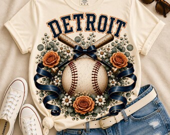 Detroit Baseball Crossed Bats Shirt | Comfort Colors 1717 Ivory Tee | Vintage Baseball Graphic | Detroit Fan Tee | Women’s Boutique Baseball