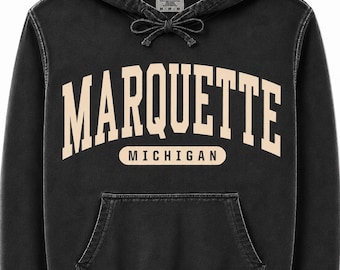 Bluza z kapturem Marquette Michigan | Bluza z kapturem vintage collegiate | Bluza w stylu Comfort Colors | Bluza z kapturem Michigan Travel | Prezent Lake Life