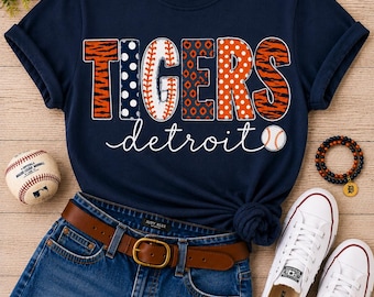 Koszulka baseballowa Detroit Tigers, koszulka baseballowa dla mamy, koszulka baseballowa Detroit, koszulka z grafiką Comfort Colors, koszulka meczowa