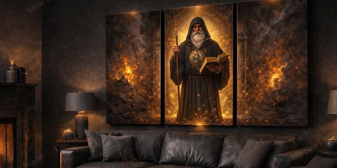 Saint Benedict Wall Art Canvas Triptych, Catholic Protection Art, St ...