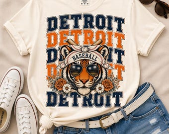Detroit Tiger Baseball Shirt | Comfort Colors 1717 Ivory Tee | Vintage Tiger Baseball Graphic Tee | Detroit Fan Shirt | Boutique Baseball