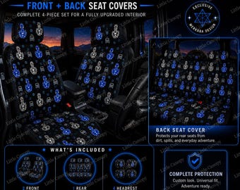 Jeep Seat Covers Full Set Silver & Cobalt Blue Ducks, Front and Back Seat Covers, Cute Jeep Accessories for Women, 4 Piece Car Seat Covers