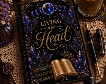 Dziennik „Życie w mojej głowie” | Notatnik fantasy | Dziennik motyli | Prezent dla pisarza | Dziennik snów | Dziennik „Celestial Black Gold” | BookTok