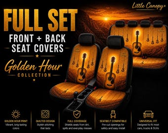 Jeep Seat Covers Golden Hour Collection -Front & Back Car Seat Covers Bundle,With Matching Spare Tire Cover, Acoustic Guitar