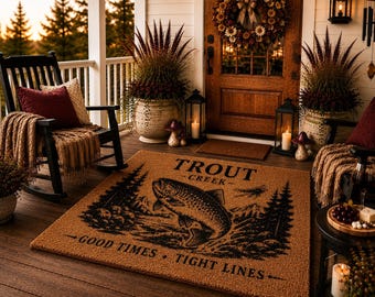 Trout Creek Doormat 38x60, Extra Large Fishing Doormat, Rustic Cabin Porch Decor, Trout Welcome Mat, Lake House Outdoor Rug, Fisherman Gift