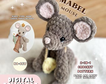 Crochet Mouse Pattern | Mabel the Mouse Pattern | Amigurumi | No-sew no sew | Woodland Animal Pattern | Market Makes | SprinkleofCrochet