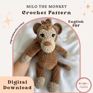 Padrão de macaco de crochê | Padrão de macaco Milo | Macaco amigurumi | Padrão de animal de safári | Chimpanzé macaco de crochê | SprinkleofCrochet