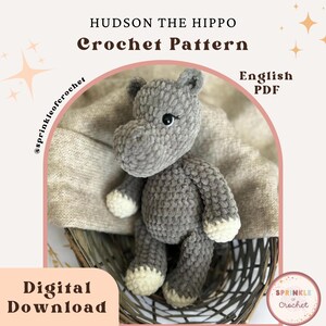 Crochet Hippo Pattern | Hudson the Hippo Pattern | Amigurumi Hippo | Safari Animal Pattern | SprinkleofCrochet