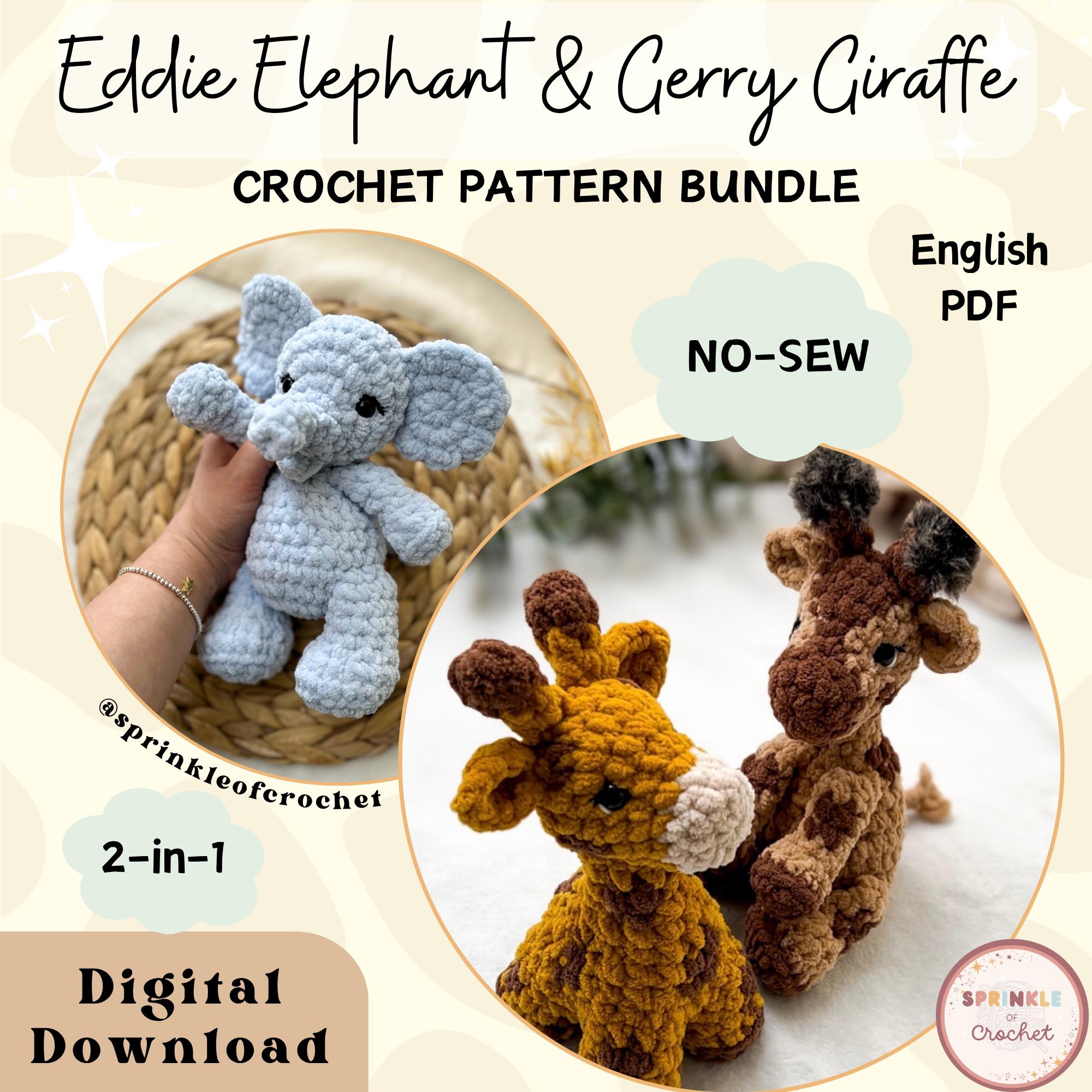 30 Elephant Crochet Patterns for Amigurumi, Plushies, Loveys, and Nursery Decor 25 Giraffe and Elephant No-Sew Plushie Bundle
