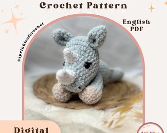 Crochet Rhino Pattern | Rooney the Rhino Pattern | Amigurumi Rhino | Safari Animal Pattern | Crochet Rhinoceros | SprinkleofCrochet