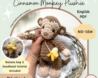 Monkey Crochet Pattern No-Sew | Cinnamon the Monkey Plushie | Amigurumi Monkey Pattern | Safari Animal Pattern | Crochet | SprinkleofCrochet