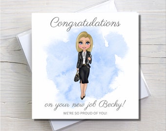 Congratulations on your new job Card For Her, Personalised Congratulations Card, New job card, so proud of you, office worker, promotion