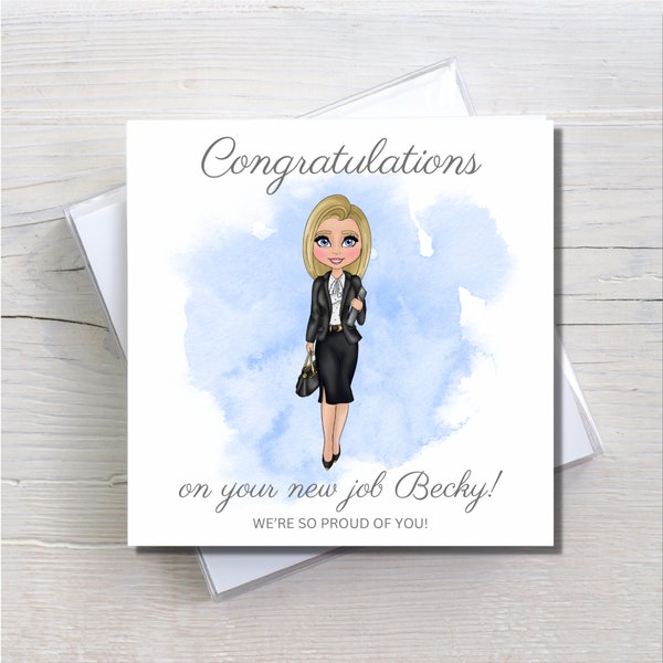 Congratulations on your new job Card For Her, Personalised Congratulations Card, New job card, so proud of you, office worker, promotion