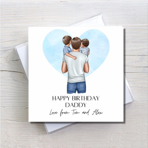 Personalised daddy birthday card, birthday card for him, dad of boys card, card from sons, happy birthday dad, keepsake from boys,