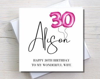 Personalised 30th birthday card, 30th birthday, personalised card for her, 30th card, happy 30th birthday, milestone cards, happy 30th