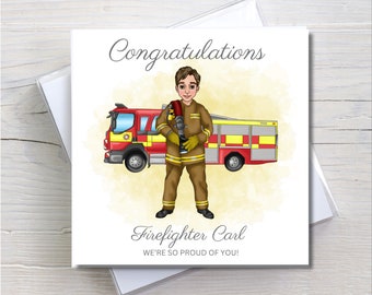 Congratulations Card For firefighter, Personalised card For fireman, male firefighter Card, Congratulations Card, card for him, graduation