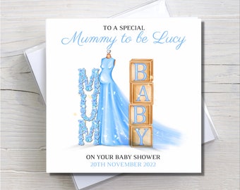 Personalised baby shower card, mummy to be card, happy baby shower, baby boy, baby girl, blue card, surprise baby, pregnancy card, new mummy