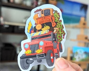 Colombian Jeep Willys Sticker: Hand-Drawn Waterproof Vinyl Art