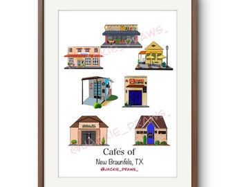 New Braunfels Texas Cafe Print: Hand-Painted Hill Country Art (Unframed)