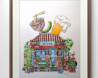 Okinawa Izakaya Art Print: Japan Storefront Watercolor (Unframed)