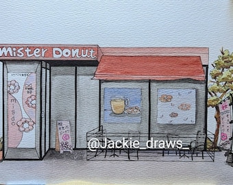 Míster Donut | Illustration | Watercolor | Japan Storefront | Print
