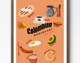Colombian Breakfast Pop Art Print: Foods of Colombia (Unframed)