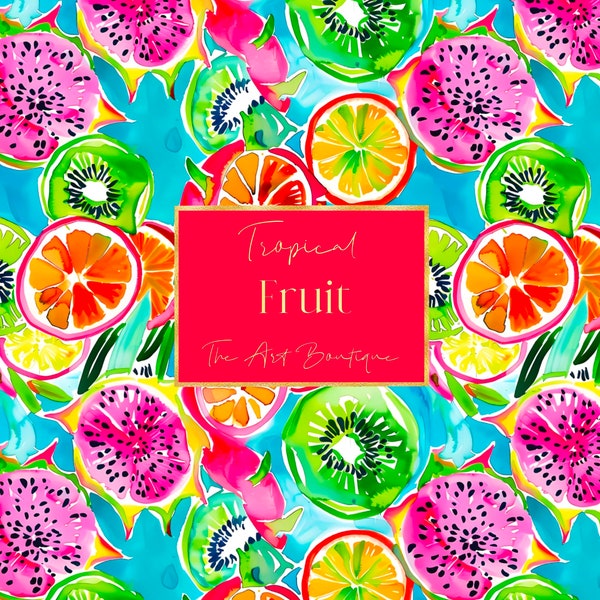 TROPICAL FRUIT SEAMLESS - Preppy Seamless Pattern - Tropical Digital Paper Scrapbook - Fruit Backgrounds - Tropical Printable Designs