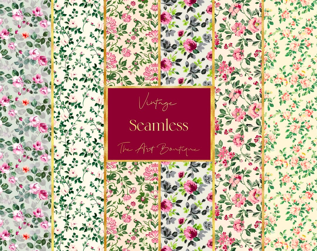 VINTAGE FLORAL SEAMLESS Digital Paper Scrapbook Spring Flower Collage ...