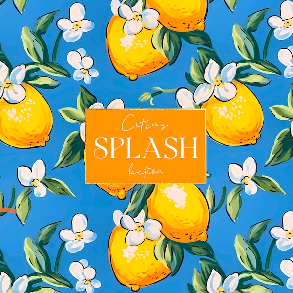 Citrus Splash ITALY LEMON Seamless Digital Paper - Italian Seamless Pattern For Scrapbook - Mediterranean Fabric Design Instant Download