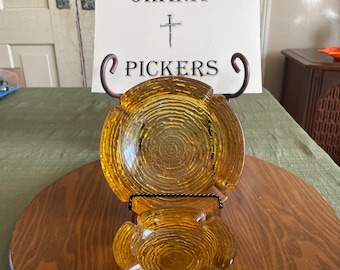 2-Vintage Anchor Hocking Soreno Glass Ashtray Honey Amber 6 1/4" & 4 1/4”Round