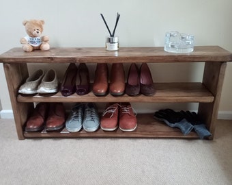 Rustic Farmhouse wooden shoe rack and Boot bench 2 shelves