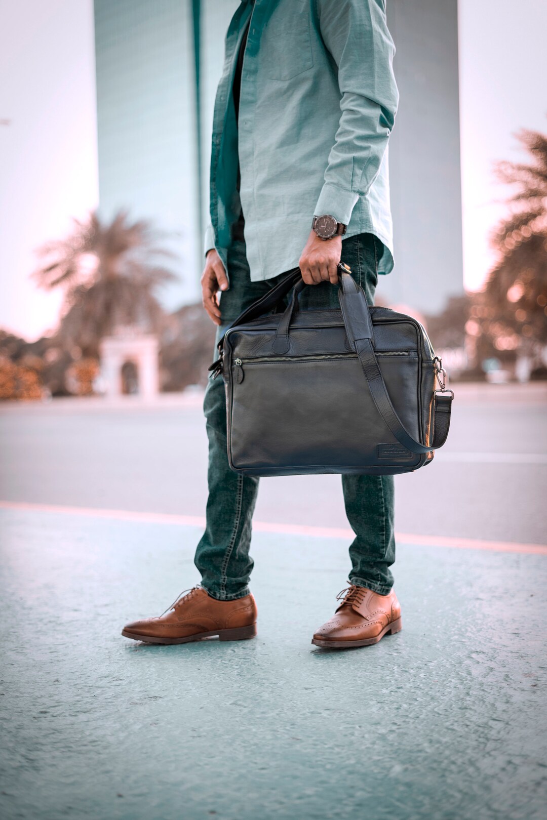 Black Leather Laptop Briefcase for Men Personalized 17 Inch Etsy