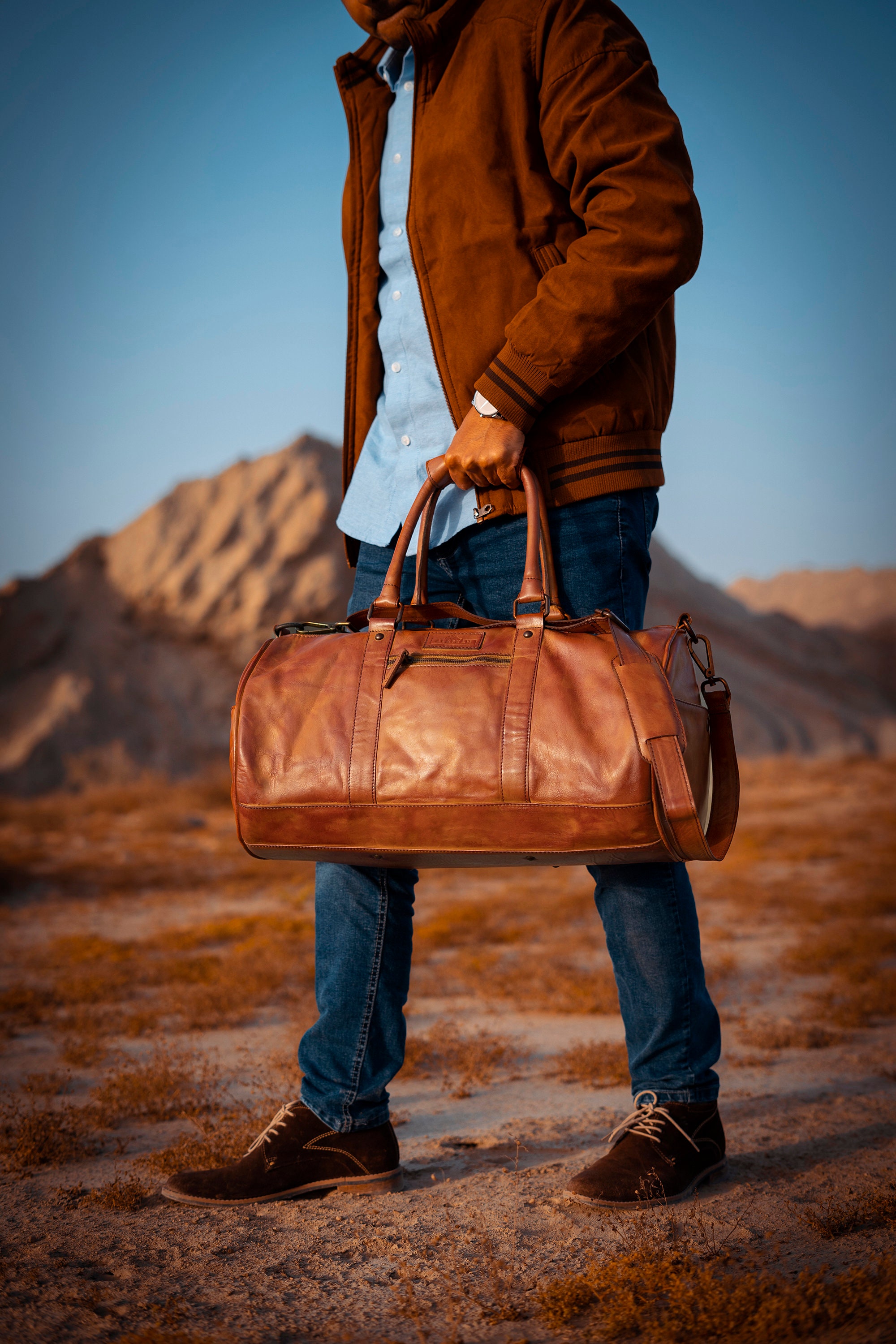 THE MAVERICK Personalized Men's Leather Weekender Duffle Bag