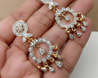 IHRSchein | Sehr schöne neueste Trendy CZ - Ad Stone besetzt Gold - Silber baumeln und Tropfen hochwertige Ohrring