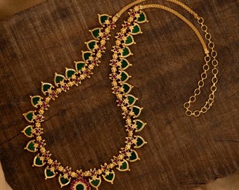 Kerala Green palakka Necklace 1g Gold Plated | 15 Petals Traditional South Indian wedding Jewelry for marriages & Festivals